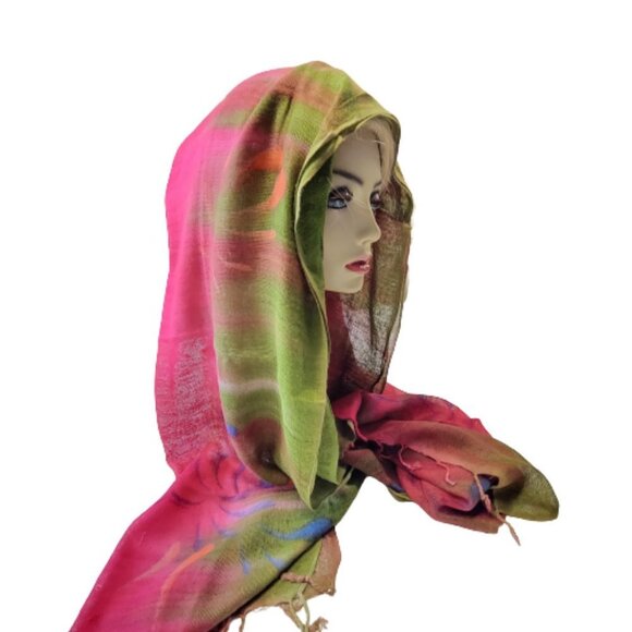 Pink and Green Rectangular Soft Light Scarf - Picture 2 of 9